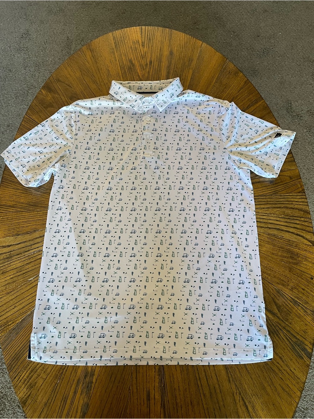 Obla White Golf Polo with Navy and Teal Micro Icons